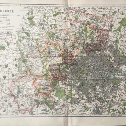 Bacons London & Suburbs Rare Vintage Map Middlesex London Windsor Etc.