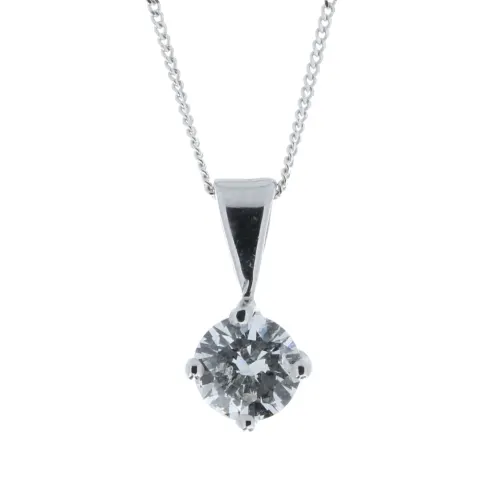 18ct White Gold Single Stone Prong Set Diamond Pendant 0.70 Carats