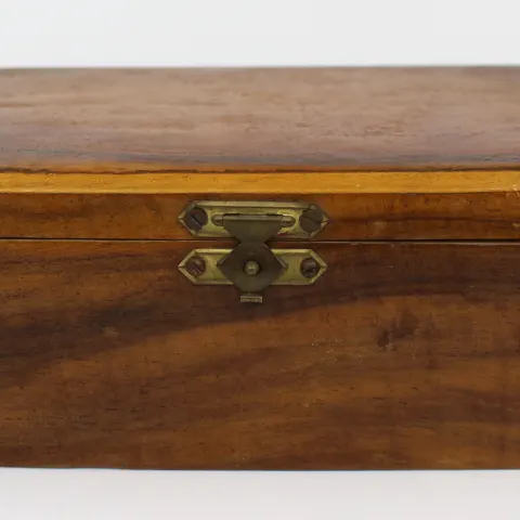Antique Wooden Storage Box with Brass Fittings