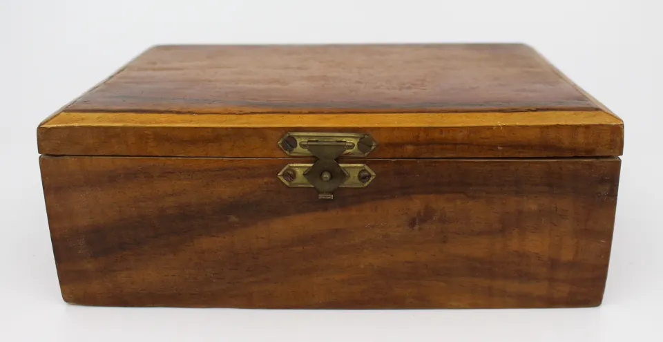 Antique Wooden Storage Box with Brass Fittings