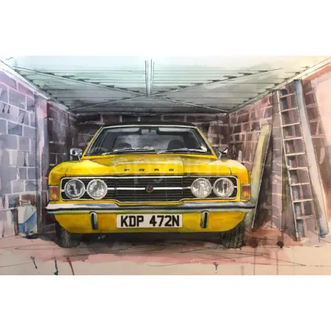 Ford Cortina MK3 Iconic Yellow British Car Large  Metal Wall Art