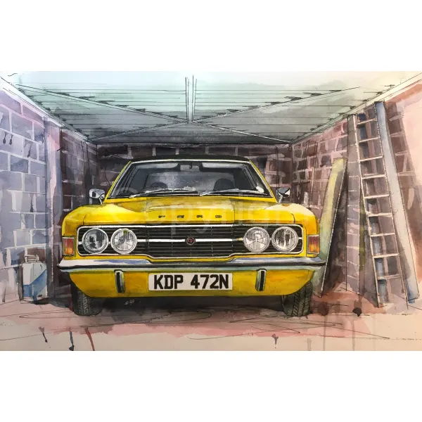 Ford Cortina MK3 Iconic Yellow British Car Large  Metal Wall Art