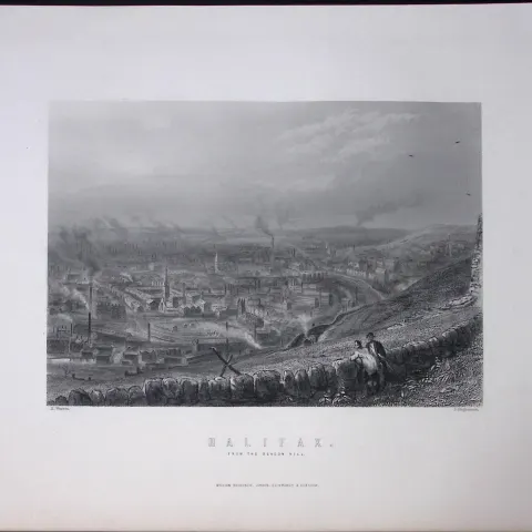 Yorkshire View of The Town of Halifax Victorian Antique 150 Years-Old Engraving-3