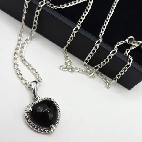 Sterling Silver Whitby Jet Heart Necklace New With Gift Pouch