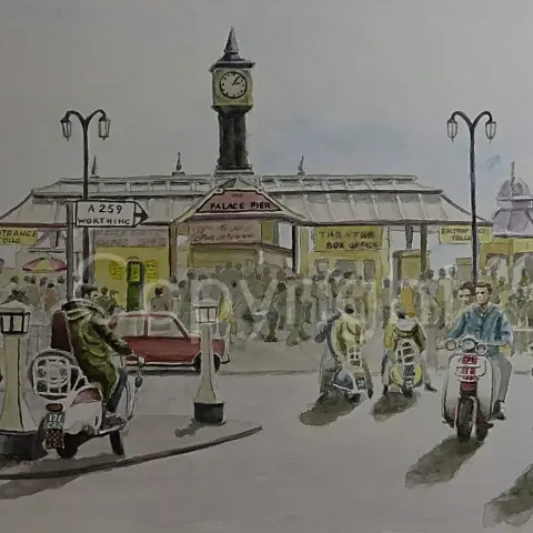 Mod Outside Brighton Pier Nostalgic 1960's Scene Metal Wall Art