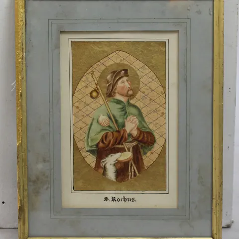 Antique Illuminated Watercolour of Saint Rochus c.1900