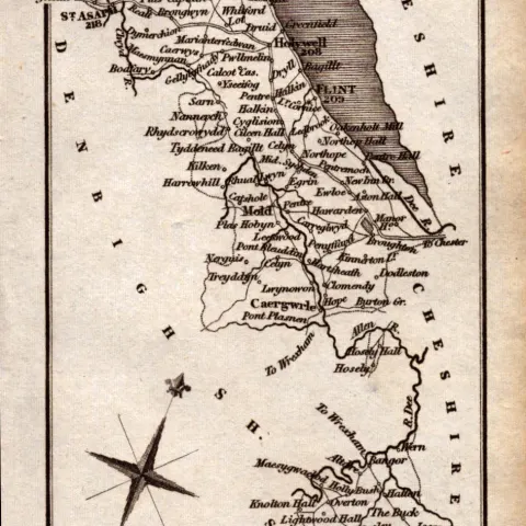 Wales Flintshire Antique Copper Engraved George IV Map by Sidney Hall.
