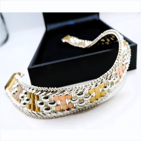 Milor Italy Tri-Colour Gold On Sterling Silver Bracelet With Gift Box