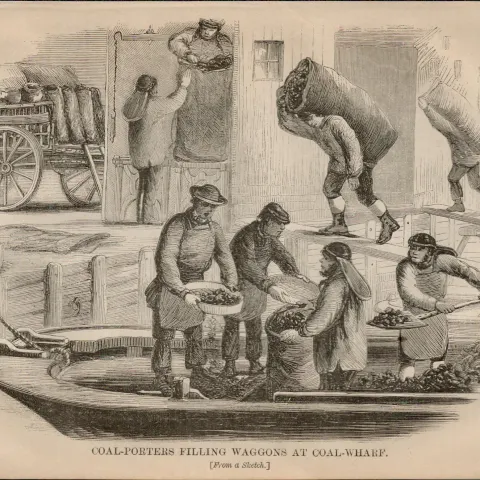 London Gang Coal Porters Victorian  1864 Henry Mayhew Print.