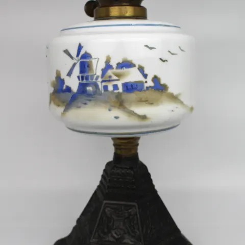 Vintage Oil Lamp with Hand Painted Windmill Font