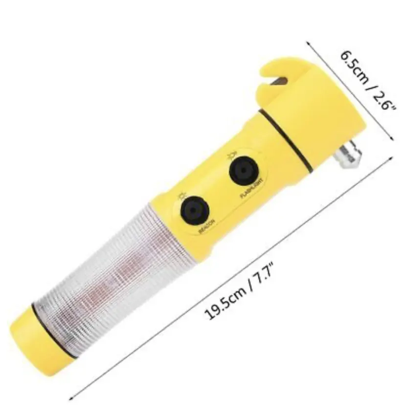 AA 3-IN-1 Emergency Beacon, Flashlight, Seat Belt Cutter and Glass Hammer