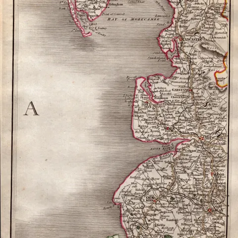 Lancashire Coast Blackpool Lake District John Carys Antique George III 1794 Map.