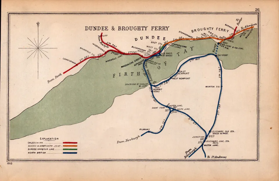 Dundee & Broughty Ferry Scotland Antique Railway Diagram-26.