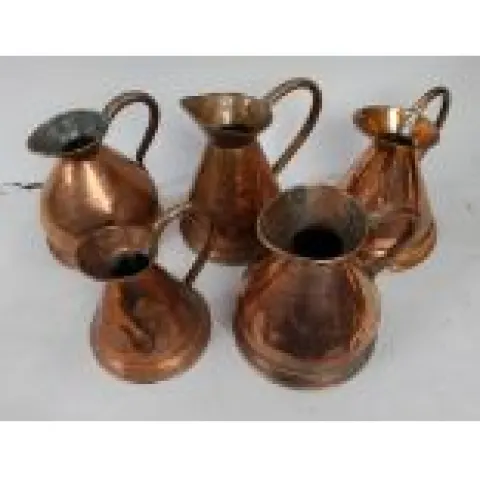 Collection of 5 Antique Copper Haystack Jugs