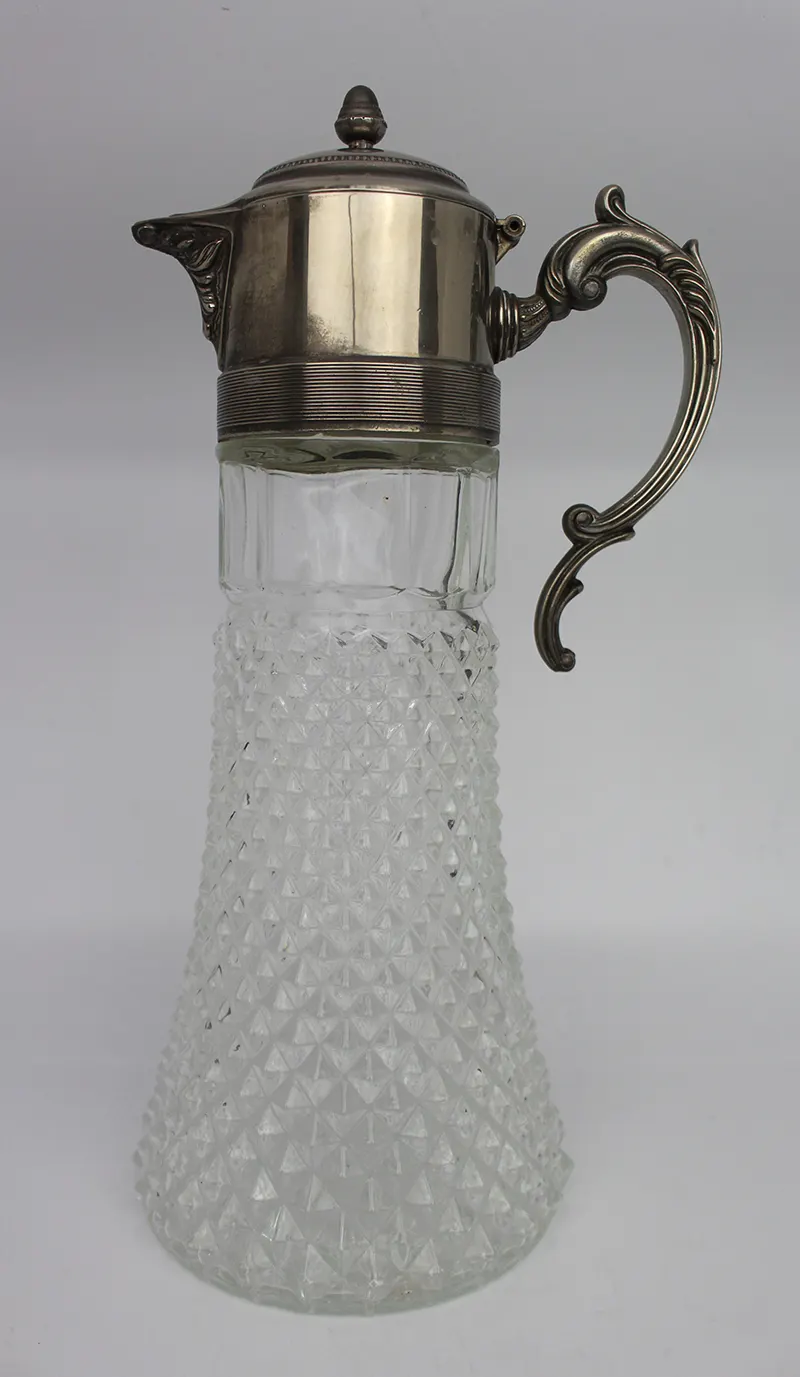 Large Silver Plated Pressed Crystal Claret Jug