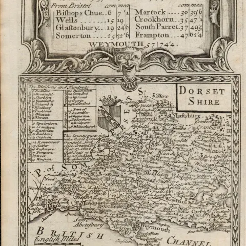Britannia Depicta E Bowen c1730 Map Dorsetshire Dorchester Warehan Weymouth.