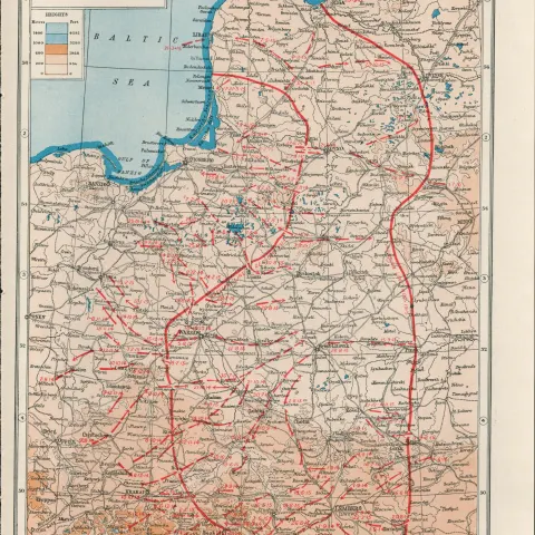 WW1 Eastern Front Northern Area Coloured Antique Map 1922.