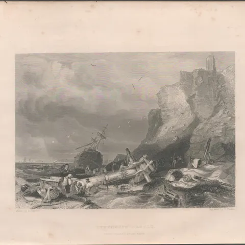 Tynemouth Castle  Antique 1842 Steel Engraving.