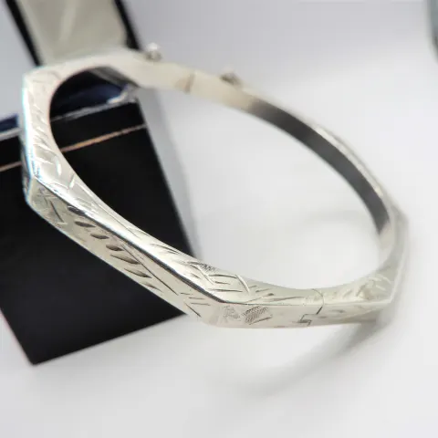 Vintage Sterling Silver Octagonal Engraved Bangle