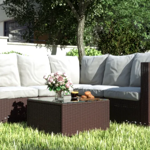 5-Seater Temple Rattan Corner Sofa Set - Brown  