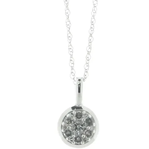 9ct White Gold Round Cluster Diamond Pendant And Chain 0.16 Carats