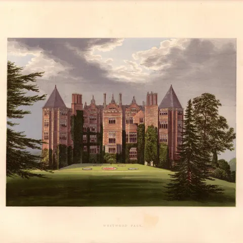 Westwood Park Droitwich Worcs Gilt-Edge Coloured Antique Book Plate.