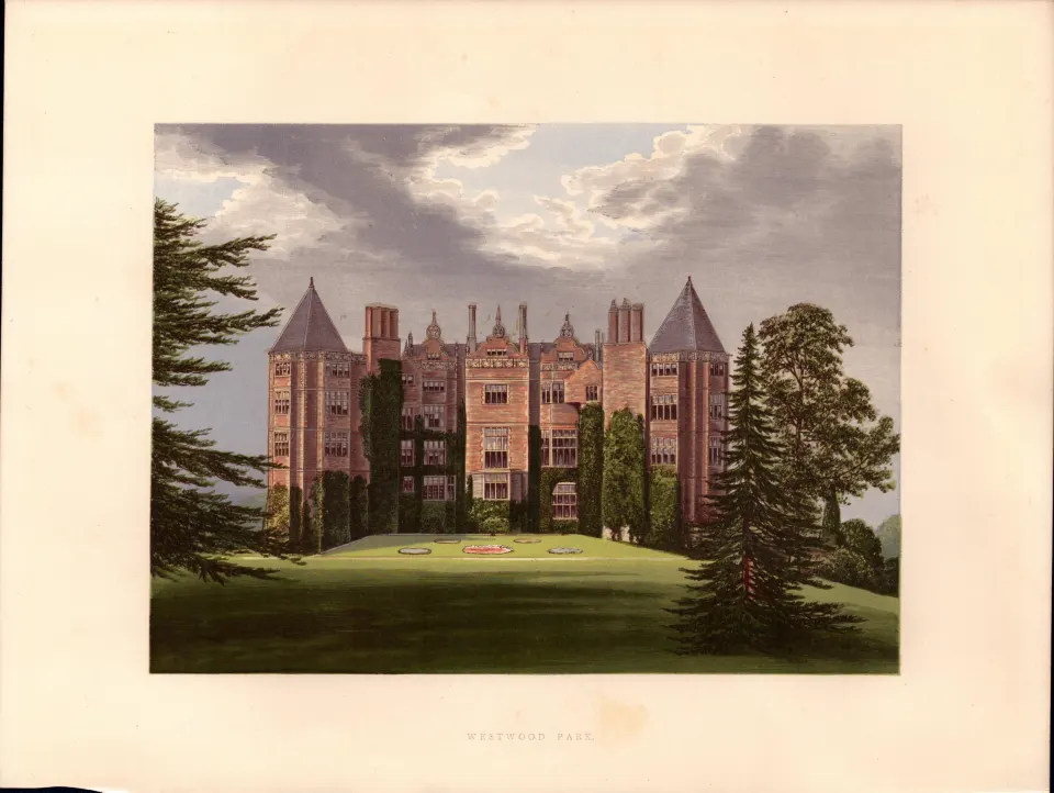 Westwood Park Droitwich Worcs Gilt-Edge Coloured Antique Book Plate.
