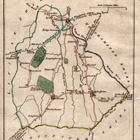 East Midlands John Cary’s 1792 Antique Coloured Engraved Map.