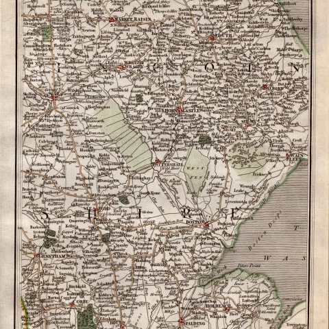 Lincolnshire Lincoln, Grantham, Boston, John Careys Antique 230 Years-Old  1794 Map.