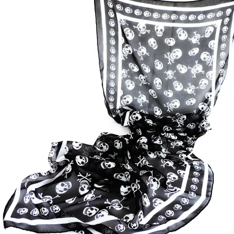 Black & White Chiffon Skull Print Scarf 142x45cm