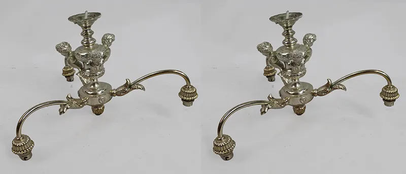 Pair of Vintage Silver Metal Cherub Three Light Chandelier