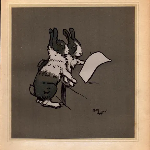 Cecil Aldin Merry Party Rare Antique Book Plate “Rabbits Reading The Menu”