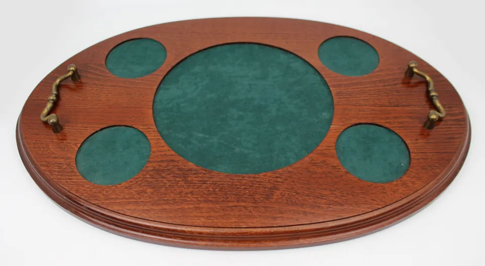 Vintage Oval Solid Mahogany Drinks Decanter & Glass Serving Tray