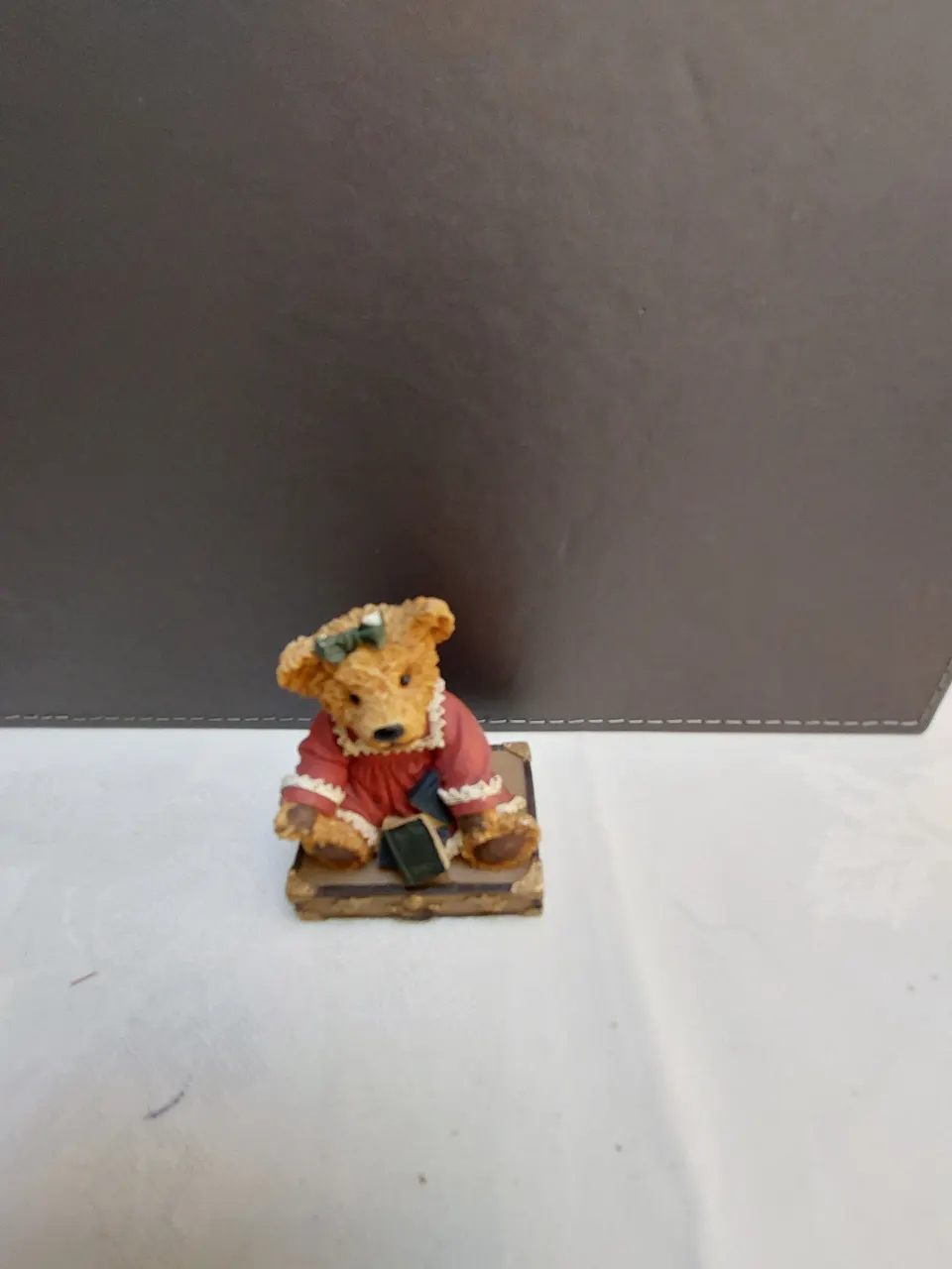 Bear on case with red dress