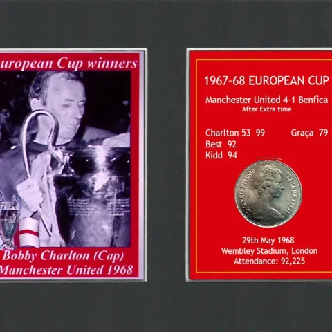 Bobby Charlton Manchester United 1968 European Cup Mounted Coin Metal Art