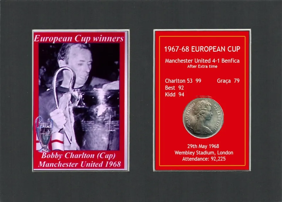 Bobby Charlton Manchester United 1968 European Cup Mounted Coin Metal Art