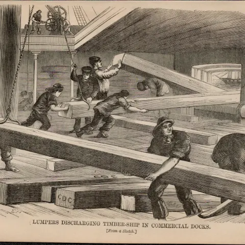 London Timber Ship Lumpers Victorian Antique 1864 Henry Mayhew Print.