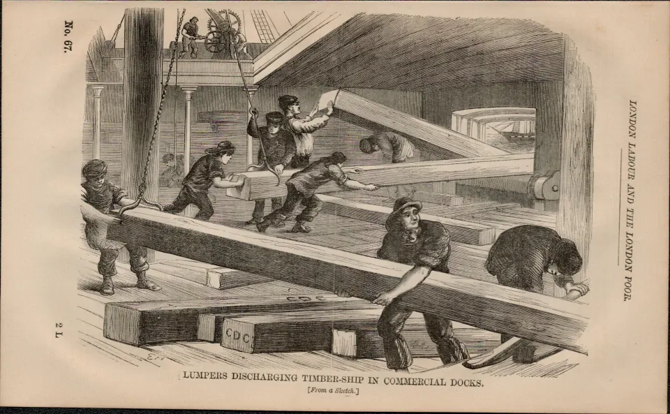 London Timber Ship Lumpers Victorian Antique 1864 Henry Mayhew Print.