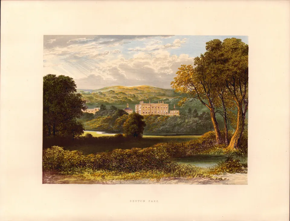 Denton Park Otley Yorkshire Gilt-Edge Coloured Antique Book Plate.