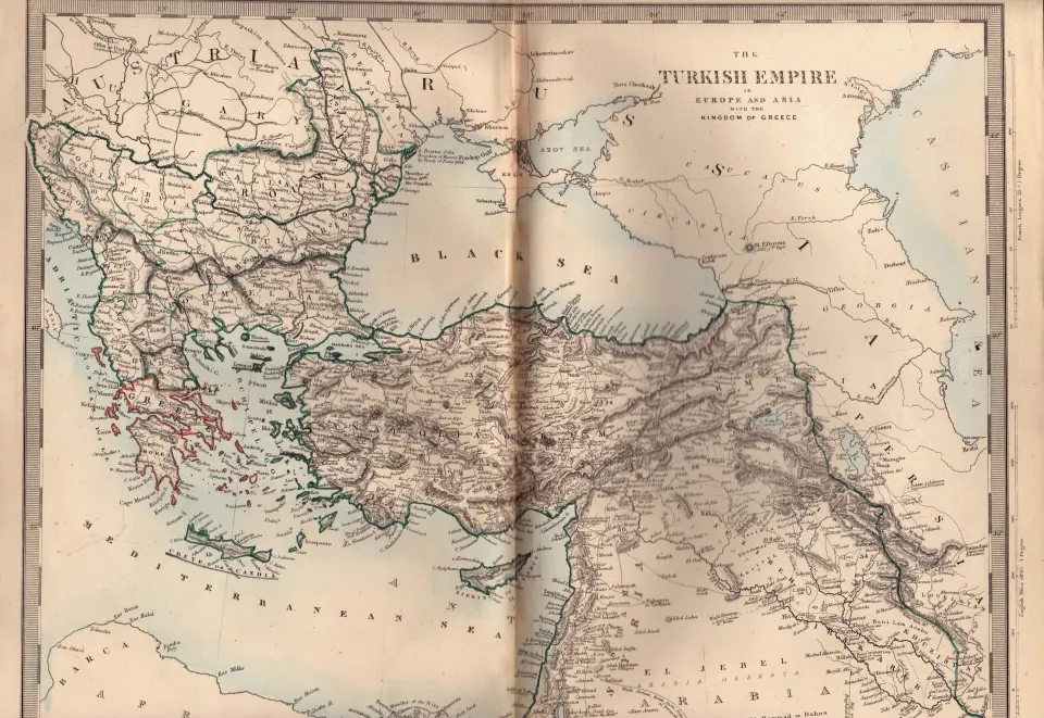 The Turkish Empire Antique Coloured Detailed Victorian c1850 Map.
