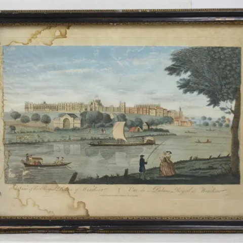 A View of the Royal Palace of Windsor 18th c. Coloured Mezzotint