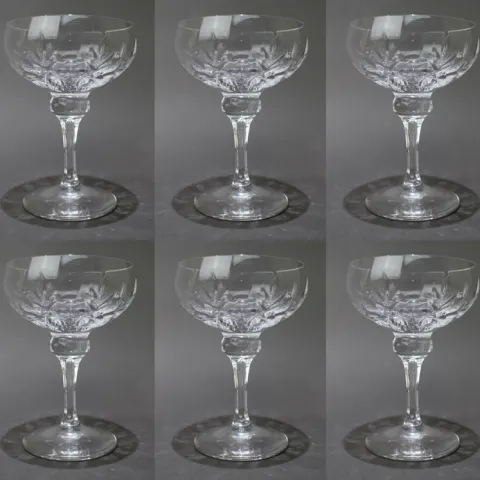 Set of 6 Elegant Vintage Crystal Champagne Saucers