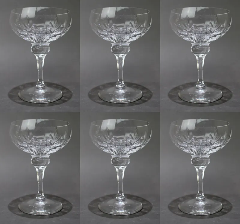 Set of 6 Elegant Vintage Crystal Champagne Saucers