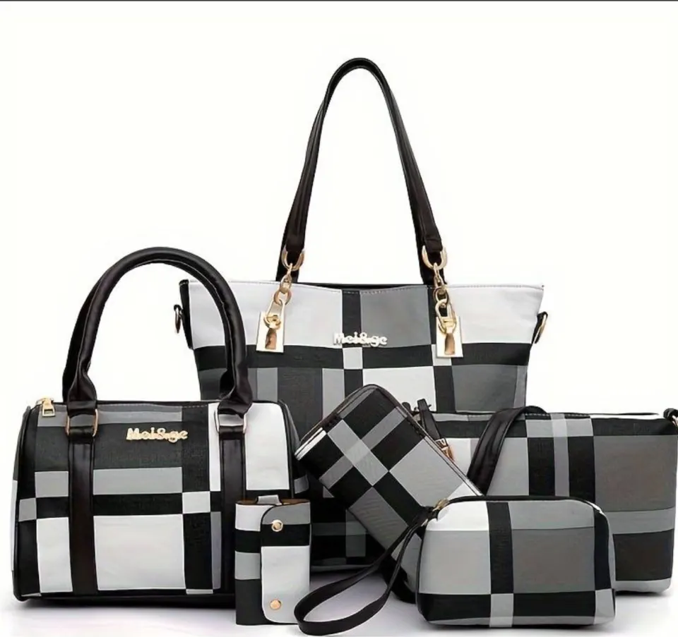 Brand New 6pcs Plaid Pattern Purse Set For Women RRP £78.99