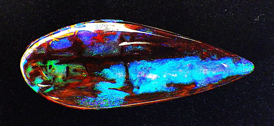 Australian Black Opal Fossil Wood Tear Drop Cabochon 21 Carats