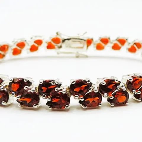 Sterling Silver 50 Carat Red Topaz Gemstone Bracelet New With Gift Box