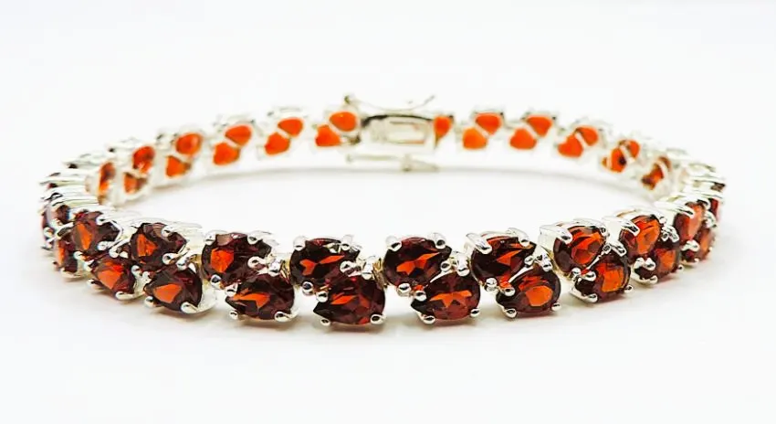 Sterling Silver 50 Carat Red Topaz Gemstone Bracelet New With Gift Box