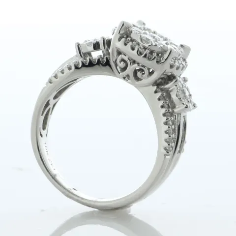 10ct White Gold Round Cluster Claw Set Diamond Ring 1.00 Carats