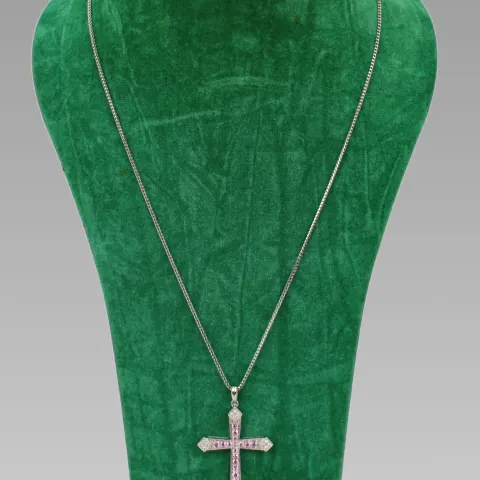 Very Fine Pink Diamond & Diamond 18ct White Gold Crucifix on Chain