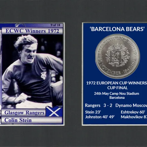 Colin Stein Rangers FC Wins 1972 ECWC Mounted Card & Coin Metal Art Display